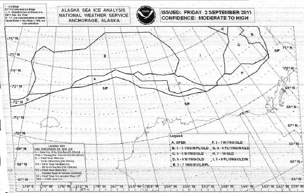 Alaska Sea Ice Analysis weatherfax, Sept 2, 2011